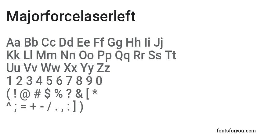 Czcionka Majorforcelaserleft – alfabet, cyfry, specjalne znaki