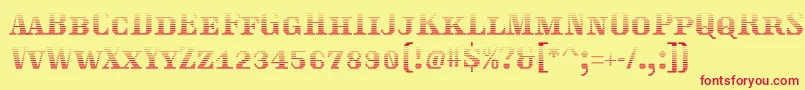 Traktoretkagrad-Schriftart – Rote Schriften auf gelbem Hintergrund