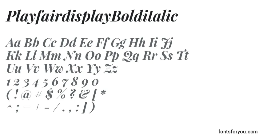 Schriftart PlayfairdisplayBolditalic – Alphabet, Zahlen, spezielle Symbole