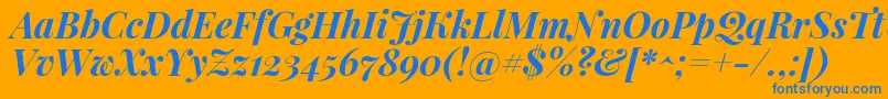 PlayfairdisplayBolditalic-Schriftart – Blaue Schriften auf orangefarbenem Hintergrund