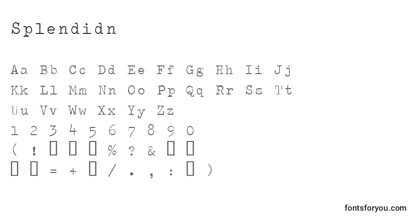 Czcionka Splendidn – alfabet, cyfry, specjalne znaki