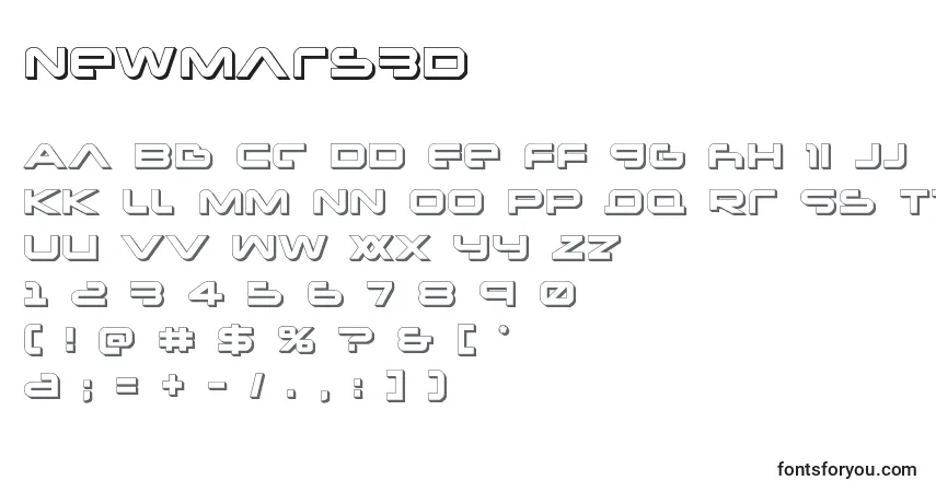 A fonte Newmars3D – alfabeto, números, caracteres especiais
