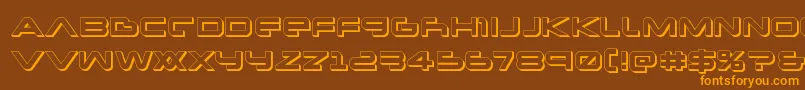 フォントNewmars3D – オレンジ色の文字が茶色の背景にあります。