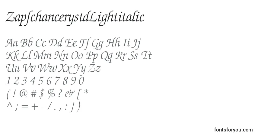 Шрифт ZapfchancerystdLightitalic – алфавит, цифры, специальные символы