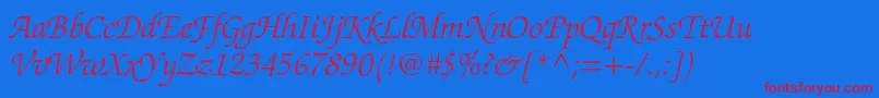 ZapfchancerystdLightitalic Font – Red Fonts on Blue Background