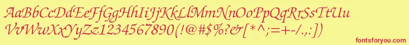 ZapfchancerystdLightitalic Font – Red Fonts on Yellow Background