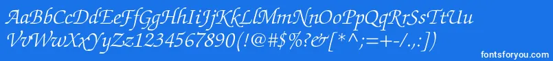 フォントZapfchancerystdLightitalic – 青い背景に白い文字