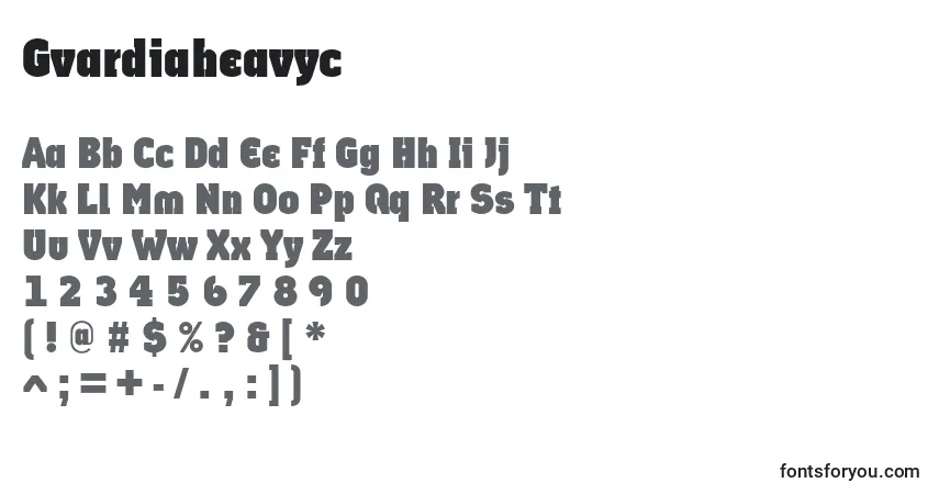 Czcionka Gvardiaheavyc – alfabet, cyfry, specjalne znaki