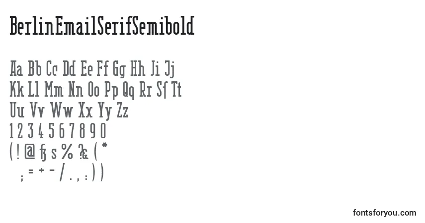 A fonte BerlinEmailSerifSemibold – alfabeto, números, caracteres especiais
