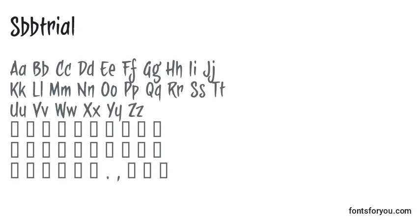 Шрифт Sbbtrial (86076) – алфавит, цифры, специальные символы