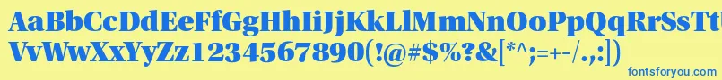 フォントUtopiastdBlackheadline – 青い文字が黄色の背景にあります。