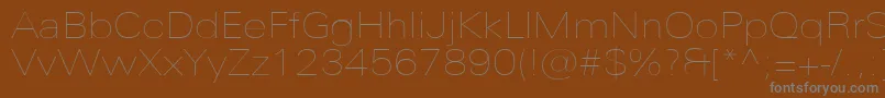 UniversNextProUltralightExtended-fontti – harmaat kirjasimet ruskealla taustalla