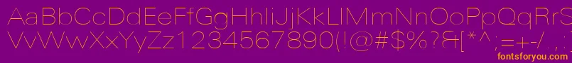 UniversNextProUltralightExtended-Schriftart – Orangefarbene Schriften auf violettem Hintergrund