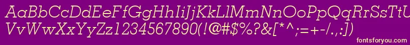 Fonte JaakLightSsiLightItalic – fontes amarelas em um fundo roxo