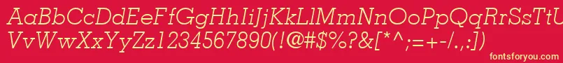 Fonte JaakLightSsiLightItalic – fontes amarelas em um fundo vermelho