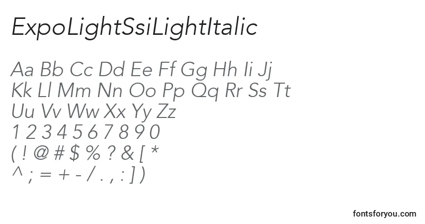 Шрифт ExpoLightSsiLightItalic – алфавит, цифры, специальные символы