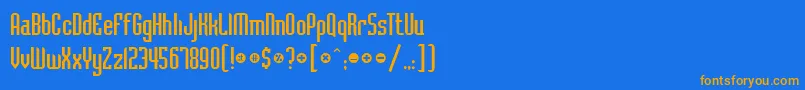 フォントBadlocicg – オレンジ色の文字が青い背景にあります。