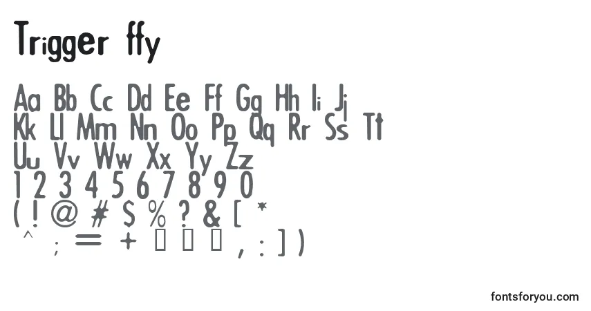Czcionka Trigger ffy – alfabet, cyfry, specjalne znaki
