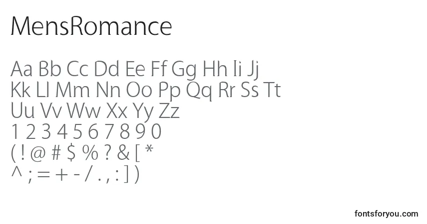 Шрифт MensRomance – алфавит, цифры, специальные символы