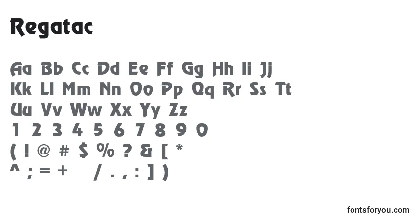Czcionka Regatac – alfabet, cyfry, specjalne znaki