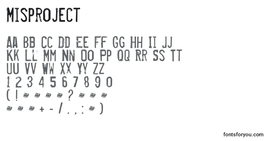 characters of misproject font, letter of misproject font, alphabet of  misproject font