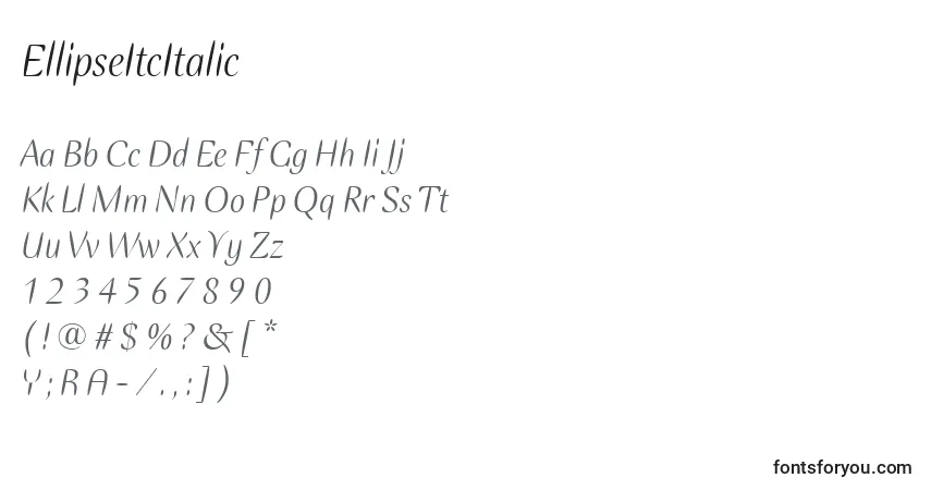 Шрифт EllipseItcItalic – алфавит, цифры, специальные символы