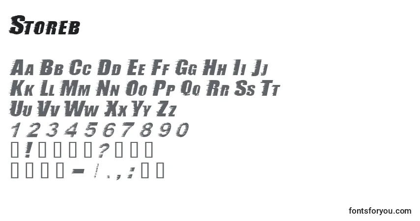 Czcionka Storeb – alfabet, cyfry, specjalne znaki