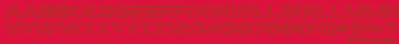 TrafaretKitHatched-Schriftart – Braune Schriften auf rotem Hintergrund