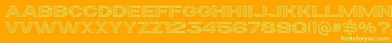 TrafaretKitHatched-Schriftart – Gelbe Schriften auf orangefarbenem Hintergrund