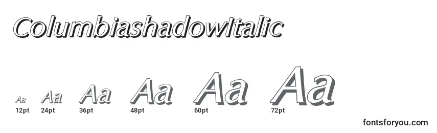 ColumbiashadowItalic Font Sizes