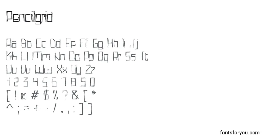Schriftart Pencilgrid – Alphabet, Zahlen, spezielle Symbole