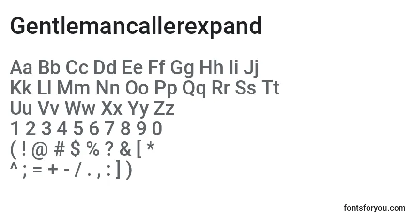 Czcionka Gentlemancallerexpand – alfabet, cyfry, specjalne znaki