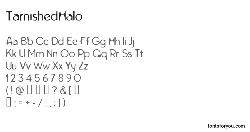 Czcionka TarnishedHalo – alfabet, cyfry, specjalne znaki