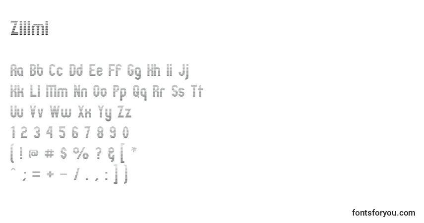 Czcionka Zillml – alfabet, cyfry, specjalne znaki