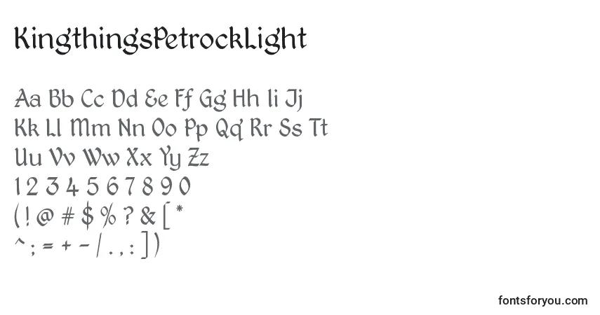 A fonte KingthingsPetrockLight – alfabeto, números, caracteres especiais