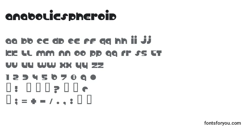 Czcionka AnabolicSpheroid – alfabet, cyfry, specjalne znaki
