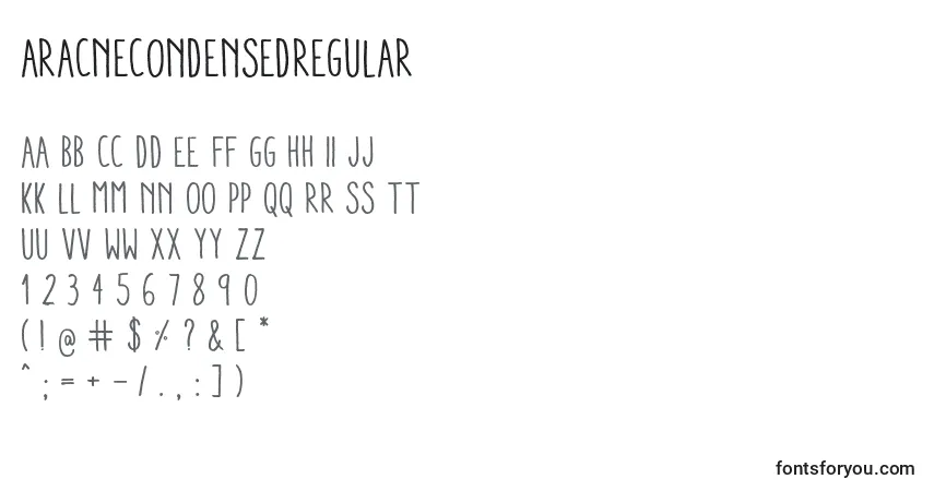 Шрифт AracneCondensedRegular (86142) – алфавит, цифры, специальные символы