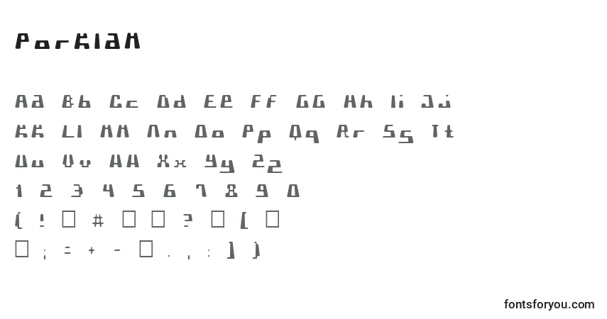 Czcionka Porklam – alfabet, cyfry, specjalne znaki