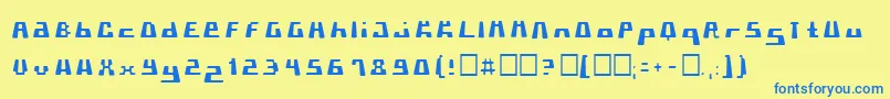 フォントPorklam – 青い文字が黄色の背景にあります。