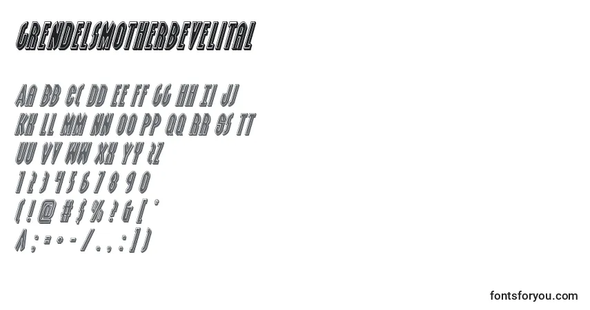 Шрифт Grendelsmotherbevelital – алфавит, цифры, специальные символы
