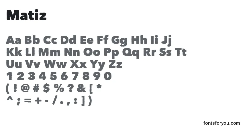 Schriftart Matiz – Alphabet, Zahlen, spezielle Symbole