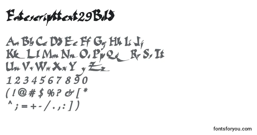 Шрифт Fatescripttext29Bold – алфавит, цифры, специальные символы
