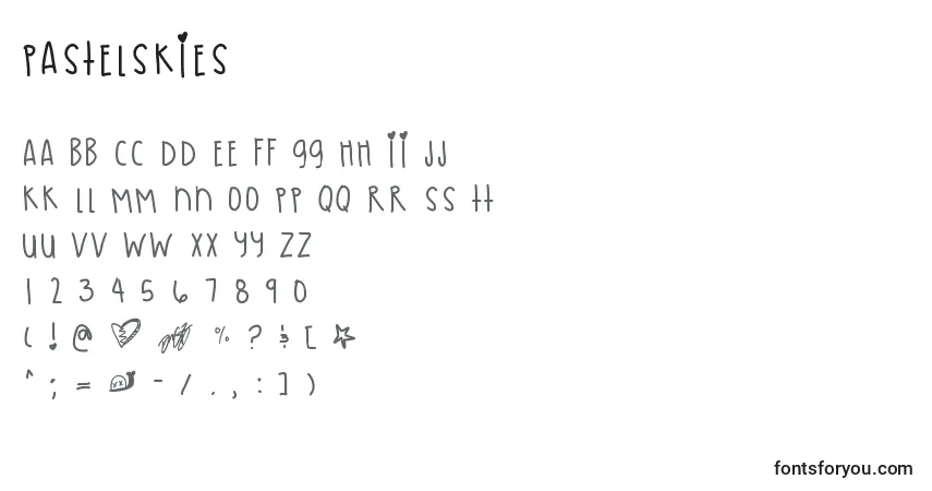 A fonte Pastelskies – alfabeto, números, caracteres especiais