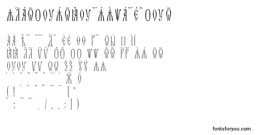 Czcionka ZlatoustKucsSpacedout – alfabet, cyfry, specjalne znaki