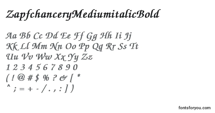 A fonte ZapfchanceryMediumitalicBold – alfabeto, números, caracteres especiais