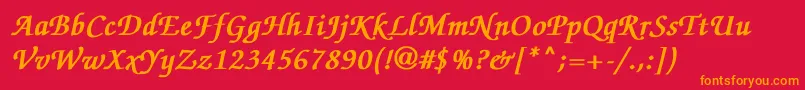 ZapfchanceryMediumitalicBold-Schriftart – Orangefarbene Schriften auf rotem Hintergrund