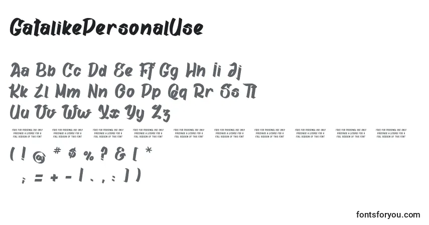 Czcionka GatalikePersonalUse – alfabet, cyfry, specjalne znaki
