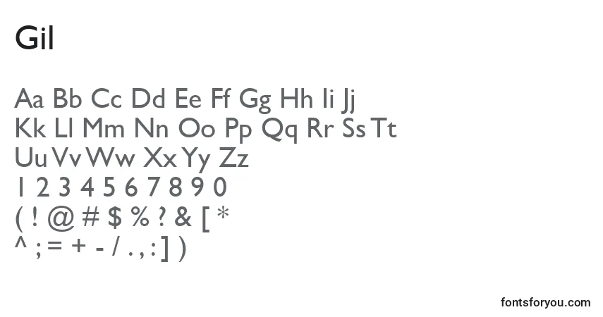Czcionka Gil – alfabet, cyfry, specjalne znaki