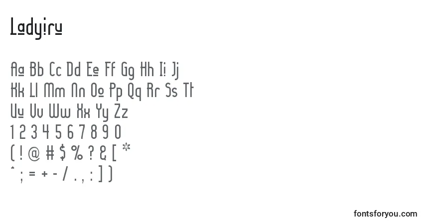 A fonte Ladyiru – alfabeto, números, caracteres especiais
