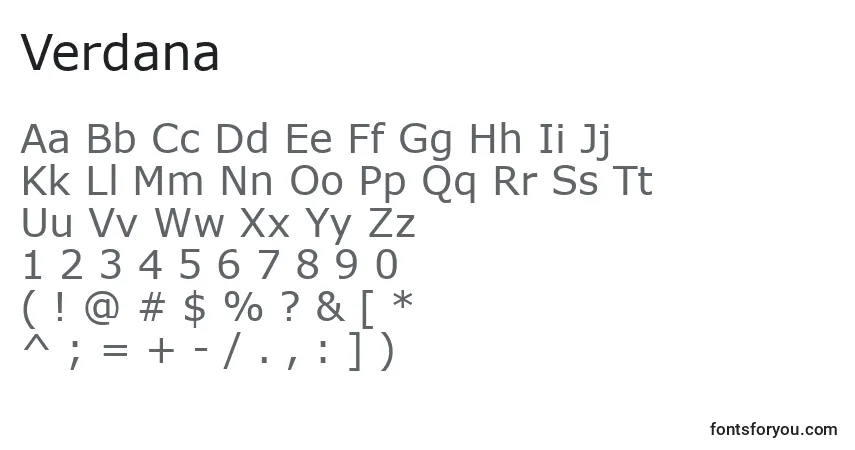 Шрифт Verdana – алфавит, цифры, специальные символы